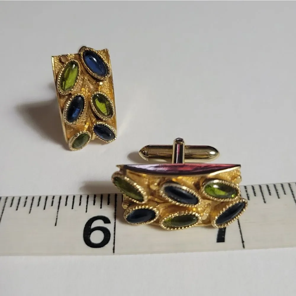 Swank Men's Gold Rectangular Gemstone Cufflinks